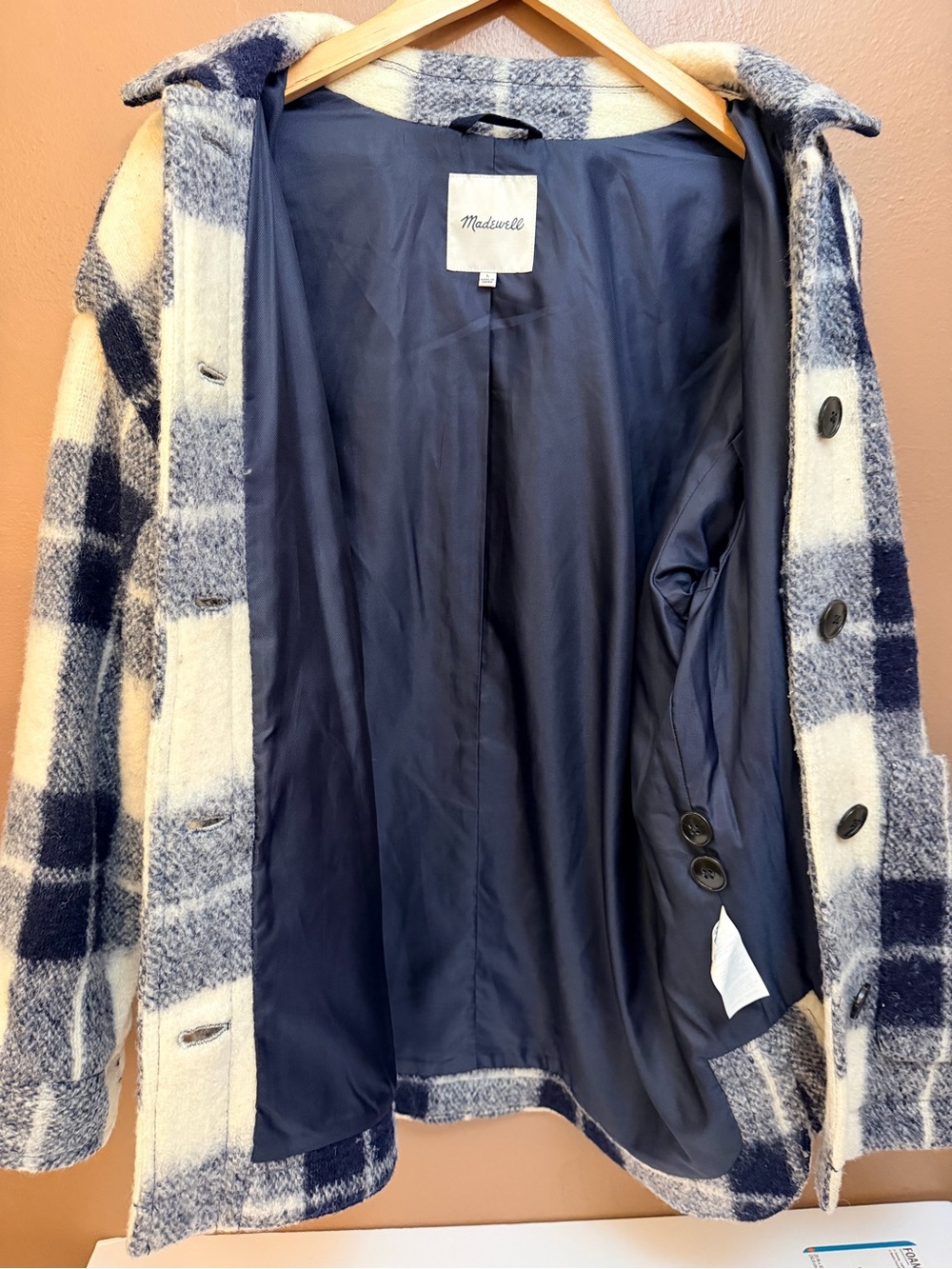 Madewell Women’s Blue White Plaid Lined Button Front Collared Shirt Jacket L - Picture 5 of 8